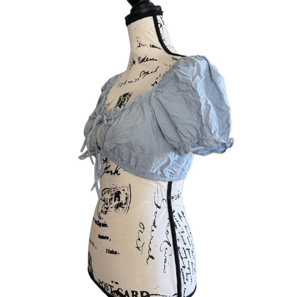 Blashe Double Tie-Front Puff Sleeve Crop Top - Picture 4 of 12